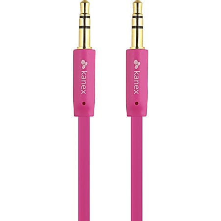 Kanex Stereo AUX Flat Cable - First End: 1 x Mini-phone Male Audio - Second End: 1 x Mini-phone Male Audio - Gold Plated Connector - Pink