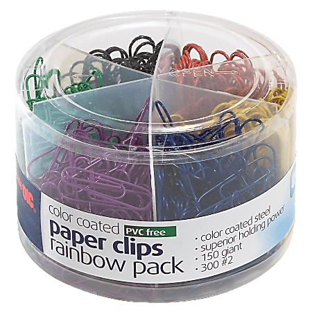 Officemate® Nylon-Coated Paper Clips, Tub Of 450, Giant, Assorted Colors