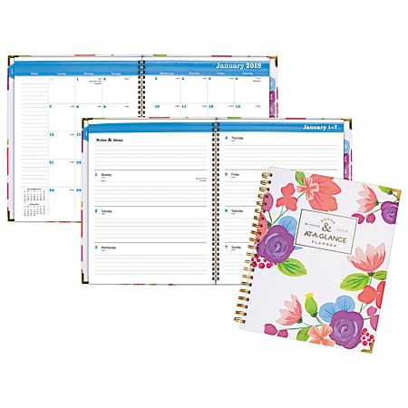 AT-A-GLANCE® Badge Floral Weekly/Monthly Planner, 8 1/2" x 11", 60% Recycled, Multicolor, January to December 2018 (6074-905-18)