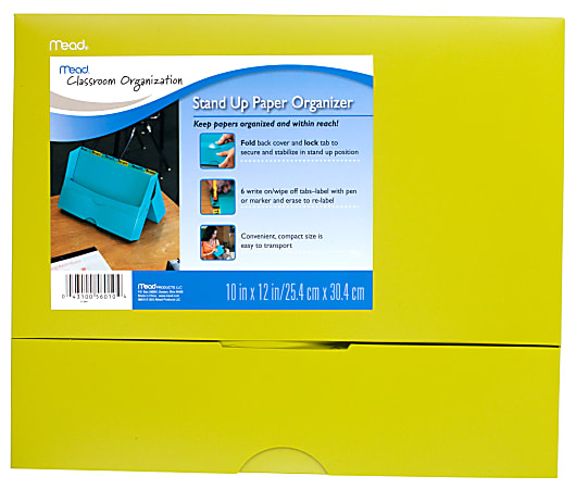 Mead® Stand Up Paper Organizer, 12" x 10" x 2", Green