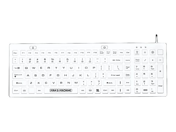 Man & Machine D Cool Keyboard - Cable Connectivity - USB Interface - 110 Key - English (US) - QWERTY Layout - Computer, Workstation - Mac, PC - Industrial Silicon Rubber Keyswitch - White