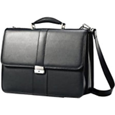 Samsonite Carrying Case (Briefcase) for 15.6" Notebook - Black - Leather Body - Shoulder Strap, Handle - 12" Height x 16.5" Width x 6" Depth - 1 Pack