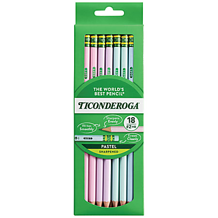Ticonderoga Wood-Cased Pencils, No 2, Soft, Assorted Pastel, Pack Of 18 Pencils