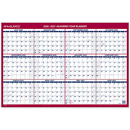 AT-A-GLANCE® Horizontal Reversible Erasable Academic and Regular Year 2026-2027 Wall Calendar, Large, 36" x 24"