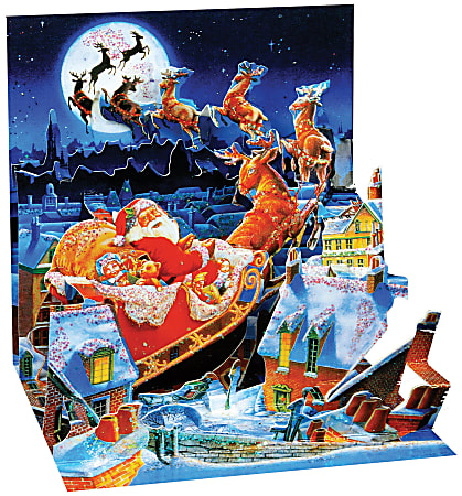 Up With Paper Christmas Pop-Up Greeting Card With Envelope, Half Fold, 5 1/4" x 5 1/4", Santa's Sleigh Ride