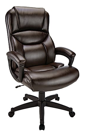 Realspace® Fennington Bonded Leather High-Back Executive Chair, Brown, BIFMA Compliant