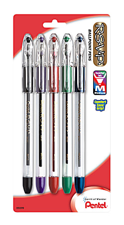 Pentel® R.S.V.P.® Ballpoint Pens, Fine Point, 0.7 mm, Clear Barrel, Assorted Ink Colors, Pack Of 5