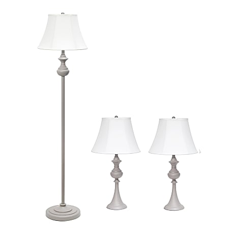 Elegant Designs Traditionally Crafted Lamp Set, White Shade/Gray
