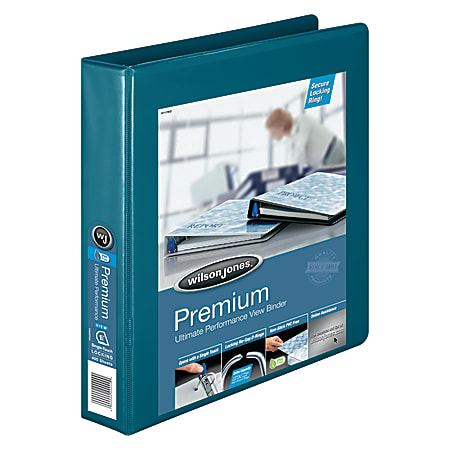 Wilson Jones® Premium View Binder With Single-Touch Locking No-Gap D-Rings, 1 1/2" Rings, 53% Recycled, Dark Teal