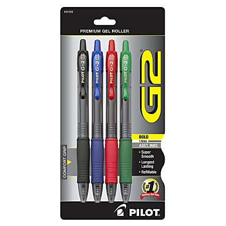 Pilot G2 Retractable Gel Pens, Bold Point, 1.0 mm, Assorted Barrels, Assorted Ink Colors, Pack Of 4