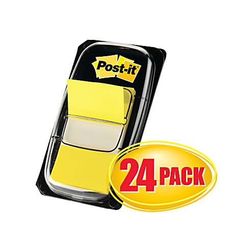 Post-it® Flags, 1" x 1 -11/16", Yellow, 50 Flags Per Pad, Pack Of 24 Pads