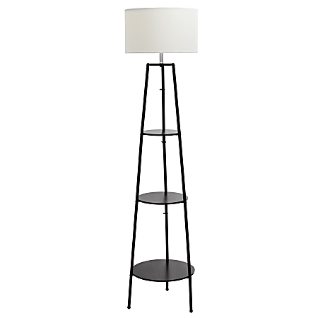 Simple Designs Tripod 3-Tier Shelf Floor Lamp, 62-1/2"H, White Shade/Black Base