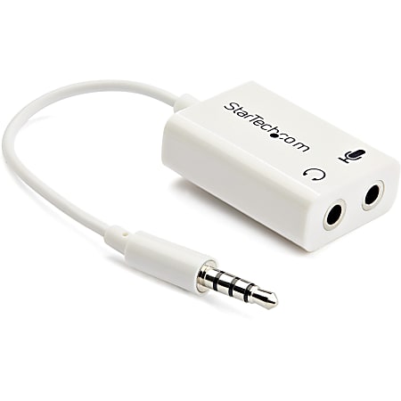 StarTech.com 3.5mm 4 Position To 2 x 3 Position 3.5mm Headset Splitter Adapter, White