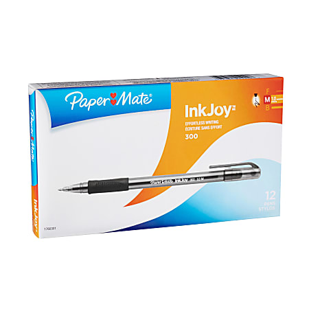 Paper Mate® InkJoy™ 300 Stick Pens, Medium Point, 1.0 mm, Translucent Barrels, Black Ink, Pack Of 12 Pens