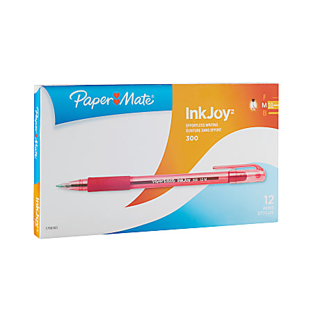 Paper Mate® InkJoy™ 300 Stick Pens, Medium Point, 1.0 mm, Translucent Barrels, Red Ink, Pack Of 12 Pens