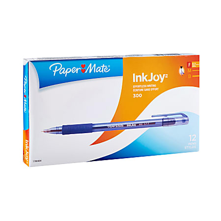 Paper Mate® InkJoy 300 Ballpoint Pens, Fine Point, 0.7 mm, Blue Ink, Pack Of 12 Pens