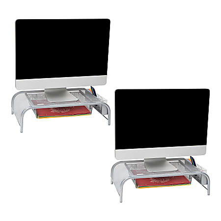 Mind Reader Monitor Stand Ventilated Laptop Riser Metal Paper Tray, 5 1/2"H x 11 1/2"W x 20"D, Silver, Set of 2 Organizers