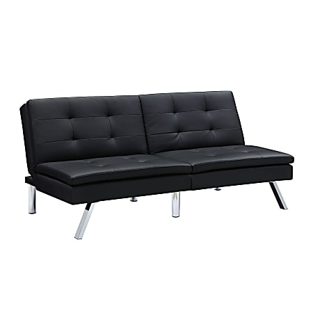 DHP Chelsea Faux-Leather Futon Sofa Bed, 31"H x 70"W x 34 1/2"D, Black