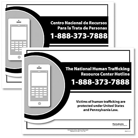 ComplyRight™ State Specialty Posters, Human Trafficking, English/Spanish, Pennsylvania, 8 1/2" x 11", Pack Of 2