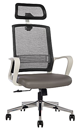 Sinfonia Song Ergonomic Mesh/Fabric High-Back Task Chair With Antimicrobial Protection, Loop Arms, Headrest, Black/Gray/White