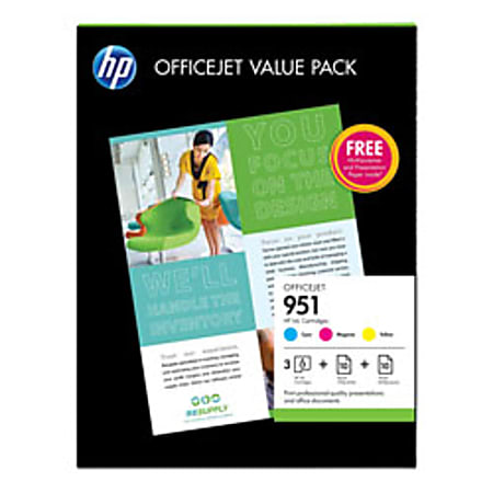 HP 951, Officejet Value Pack With Cyan/Magenta/Yellow Ink Cartridges & Paper (SF781AN)