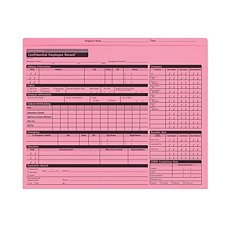 ComplyRight Confidential Personnel Pocket Files, 11 3/4" x 9 1/2", Pink, Pack Of 25