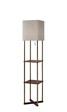 Adesso® Harrison Shelf Floor Lamp, 62-1/4"H, Natural Shade/Antique Brass Base