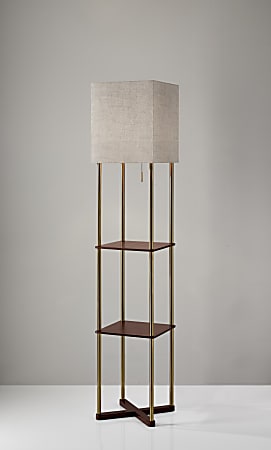 Adesso Harrison Shelf Floor Lamp 62 14 H Natural ShadeAntique Brass Base ODP Business Solutions