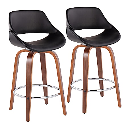 LumiSource Fabrico Counter Stools, Black/Walnut/Round Chrome Footrest, Set Of 2 Stools