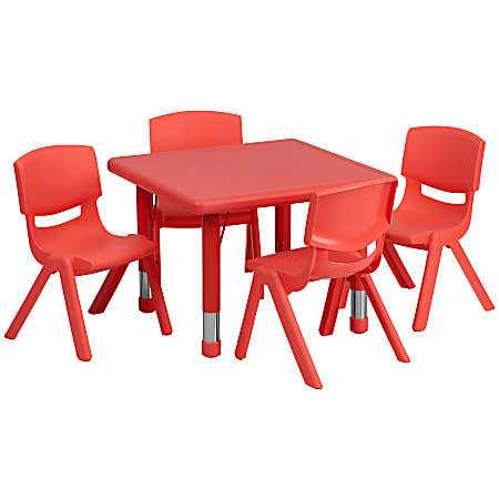 Flash Furniture 24'' Square Plastic Height-Adjustable Activity Tables With 4 Chairs, Red