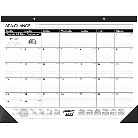 At-A-Glance Classic Monthly Desk Pad - Julian Dates - Monthly - 1 Year - January 2022 till December 2022 - 1 Month Single Page Layout - 21 3/4" x 17" White Sheet - 3.38" x 2.88" Block - Headband