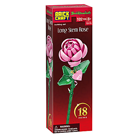 Brickcraft Long Stem Rose Brick Building Kit, Pink, Set Of 102 Pieces