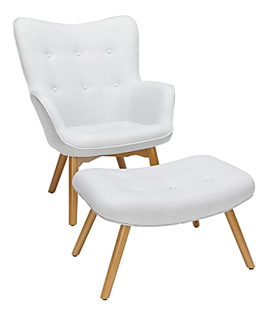 OFM 161 Collection Mid-Century Modern Tufted Lounge Chair With Ottoman, Light Gray