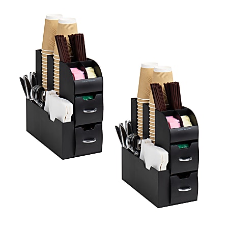 Mind Reader Cup and Compartment Station Countertop Organizer, 11-3/20”H x 11-1/4”W x 5-7/20”D, Black, Set Of 2