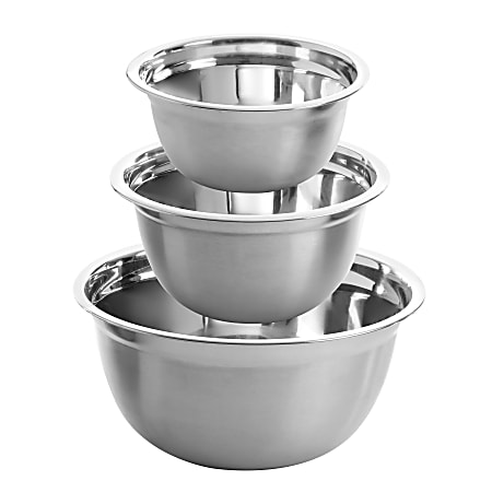 Oster Rosamond Stainless Steel Mixing Bowl Set, Silver, Set Of 3 Bowls