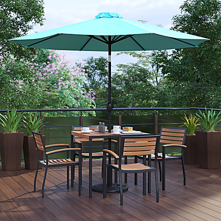 Flash Furniture Lark 7-Piece Outdoor Patio Table Set, 29-1/2"H x 35-1/4"W x 35-1/4"D, Teal