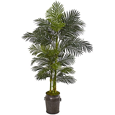 Nearly Natural Golden Cane Palm 84”H Artificial Plant With Decorative Planter, 84”H x 45”W x 40”D, Green/Gray