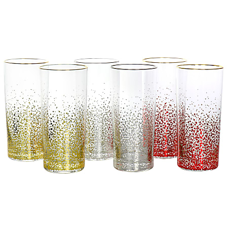 Laurie Gates California Designs Audrey Hill 6-Piece Double Old Fashion Glass Set, 16 Oz, Assorted Colors