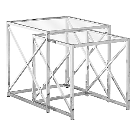 Monarch Specialties Tempered Glass Nesting Table Set, Chrome
