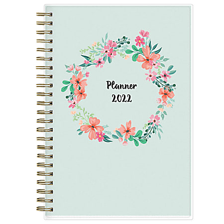 Blue Sky™ Frosted Weekly/Monthly Safety Wirebound Planner, 5" x 8", Laurel, January To December 2022
