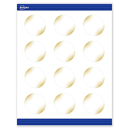 Avery® Printable Round Cards With Sure Feed® Technology, 2", Matte White With Preprinted Gold-Blush Pattern, Pack Of 120