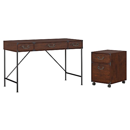 kathy ireland® Home by Bush Furniture Ironworks Writing Desk And 2 Drawer Mobile Pedestal, 48"W, Coastal Cherry, Standard Delivery