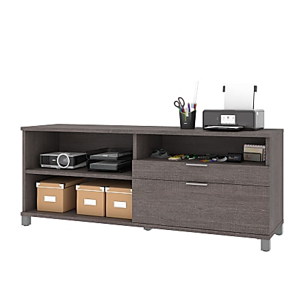 Bestar Pro-Linea 72"W Computer Desk Credenza With 2 Drawers, Bark Gray