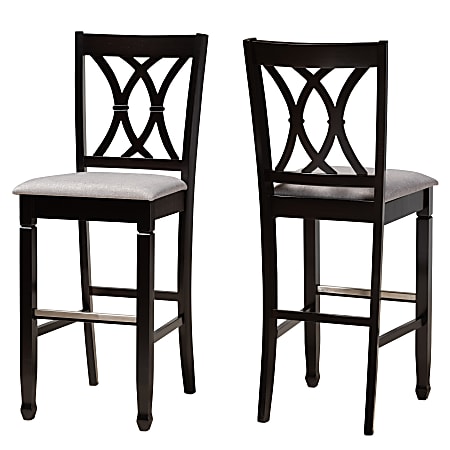 Baxton Studio Calista Bar Stools, Gray/Espresso Brown, Set Of 2 Stools