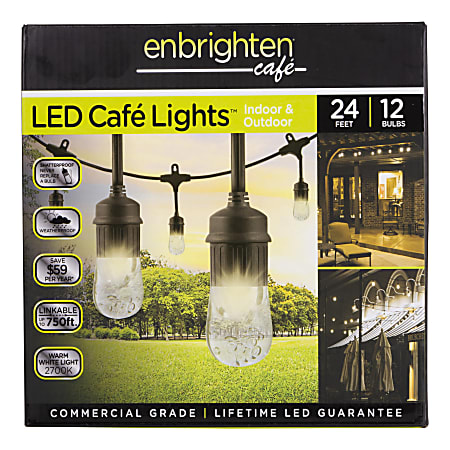 Enbrighten Classic LED Café Lights, 24', Indoor/Outdoor, Black Cord/Multicolor Lights