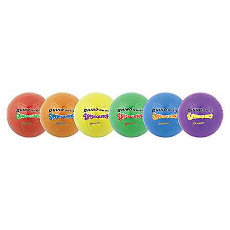 Rhino Skin Rhino Skin Super Squeeze Soccer Ball Set - 8" - Foam - Red, Orange, Yellow, Green, Royal Blue, Purple - 1 / Case
