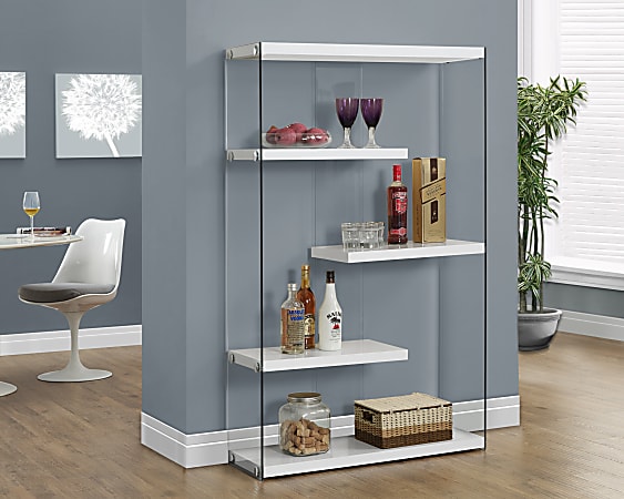Monarch Specialties Open-Concept 60"H 4-Shelf Bookcase, Glossy White