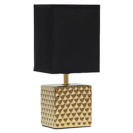 Simple Designs Petite Hammered Square Table Lamp, 11-13/16"H, Black/Gold