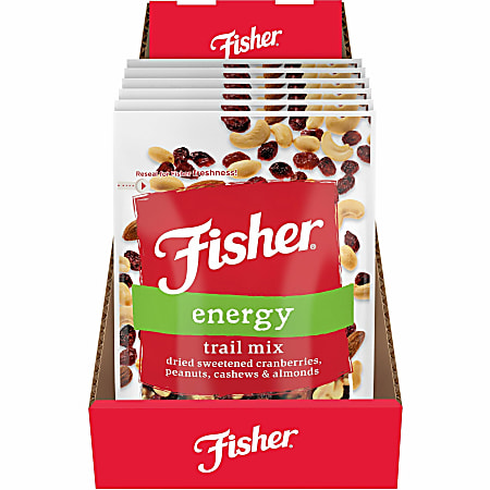 Fisher Energy Trail Mix - Resealable Bag - 3 Serving Pack - 3.50 oz - 6 / Carton