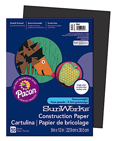 SunWorks® Construction Paper, 9" x 12", Black, Pack Of 50